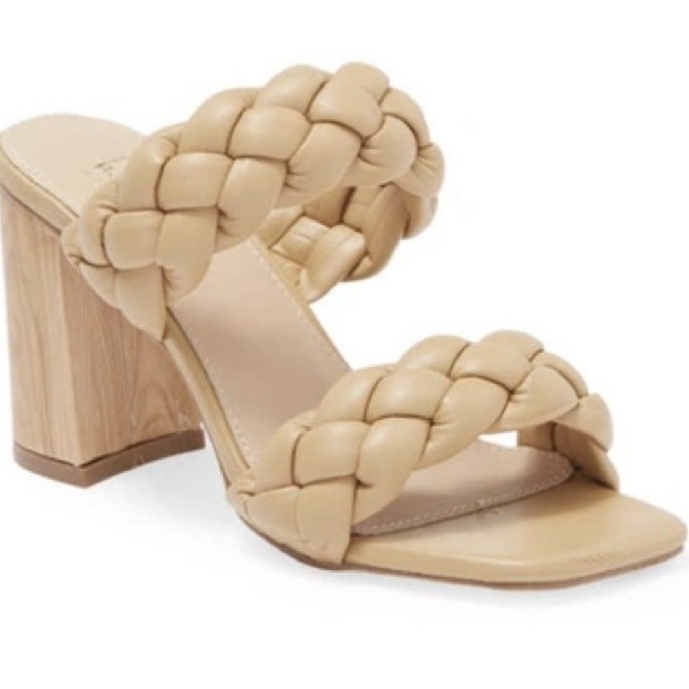 Nicole Miller Bridah Block Heel Chunky Braided Slip On Sandal Sand Sz 10